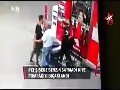 Man is stabbed in gas station.