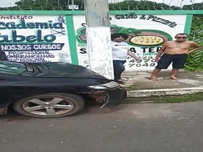 Aftermath of accident, drunk man at the wheel