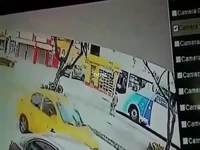 Never cross in front of a bus