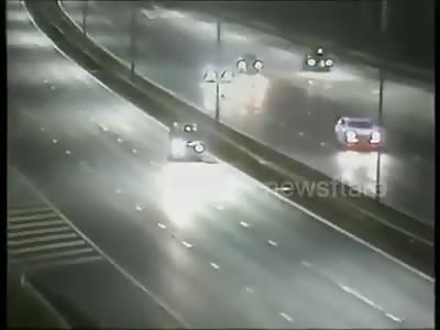 Police car spins drunk van driver going wrong way up motorway