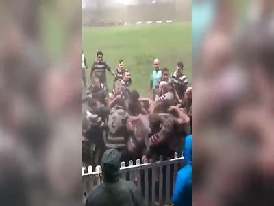 Welsh rugby players brawling on the pitch