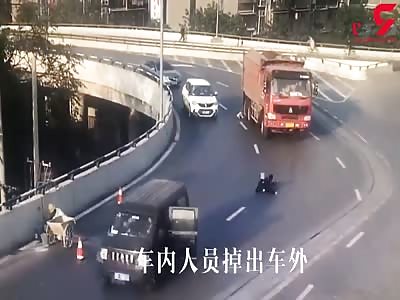 Good luck / Truck passed a few centimeters a boy