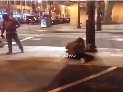 Dude Slaps Fire Out Of Guys Girlfriend After He Kicked Him...