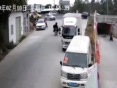 Leopardskin Skirt Woman Falls Into Underpass Onto Rider