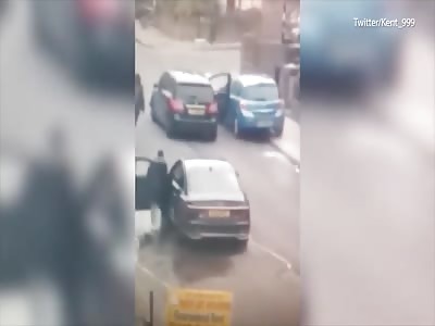 Mercedes driver armed with a machete clashing with baseball bat....