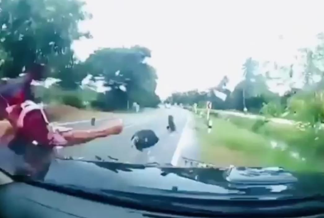 Thai Woman Meets the Hood of SUV