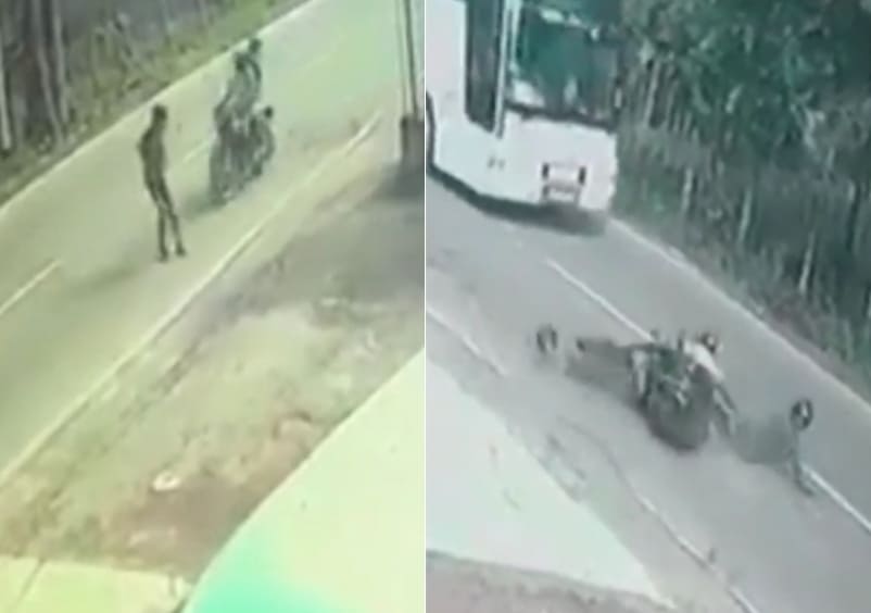 Biker Sent Under Bus Wheels