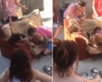 Slut eaten out in front of friends