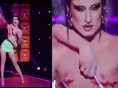 Deranged Tranny Shocks Live Audience Cutting Tits Off.