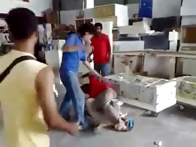 Psychopathic Man Attacks His Coworker, Beats him with a Big Stick and Makes Him Beg