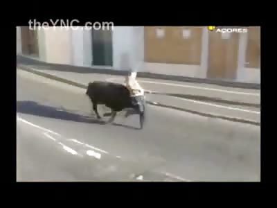 Sprinting Bull Downhill vs This Dudes Lower Spine.....Bull Wins!!