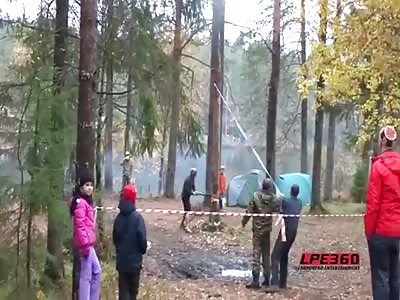 Tree falls on Idiot Lumberjack 