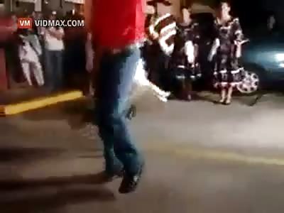 Just a dog in a skirt doing the Samba.