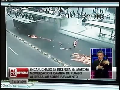 Protester Slips While Throwing a Molotov Cocktail, Setting Himself on Fire